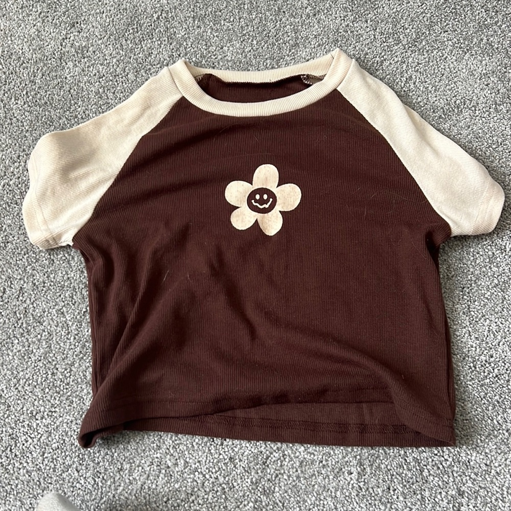 Brown Sunflower Cropped Tee